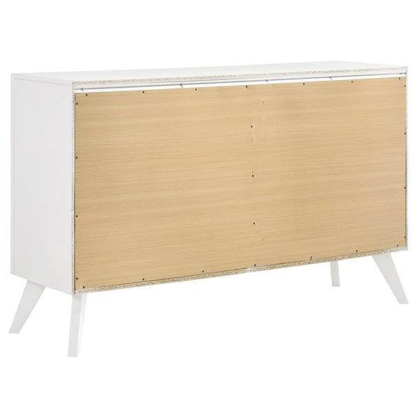 English Elm Contemporary Solid Wood White Dresser with Mirror Angled Legs and Bronze Knobs B2741S00876