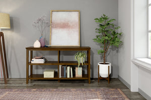 English Elm Wood Open Shelf Bookcase Walnut Finish Mid Century Modern Low Profile Living Room Chestnut B2751P436406