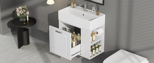 English Elm Christopher Knight Home® - 21.8" Wall-Mounted Bathroom Vanity with Ceramic Sink, Soft-Close Drawer, Adjustable Shelves & Tissue Holder White N759P292550K