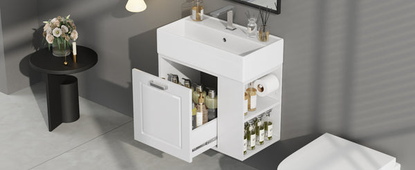 English Elm Christopher Knight Home® - 21.8" Wall-Mounted Bathroom Vanity with Ceramic Sink, Soft-Close Drawer, Adjustable Shelves & Tissue Holder White N759P292550K