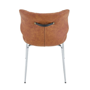 English Elm Dark Oil Waxed Faux Leather Dining Chair Set with Diamond Tufted High Back Metal Legs Brown W3493P444865