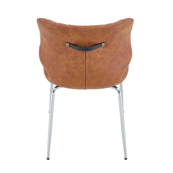 English Elm Dark Oil Waxed Faux Leather Dining Chair Set with Diamond Tufted High Back Metal Legs Brown W3493P444745