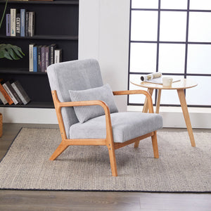 English Elm Mid-Century Upholstered Accent Chair Light Gray — Ergonomic Solid Wood Frame, Cozy Reading Pillow, Versatile Home Seating W2989P295270
