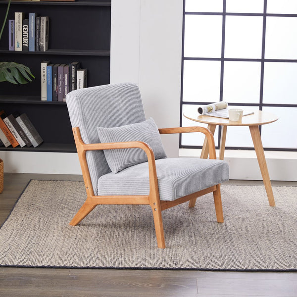 English Elm Mid-Century Upholstered Accent Chair Light Gray — Ergonomic Solid Wood Frame, Cozy Reading Pillow, Versatile Home Seating W2989P295270