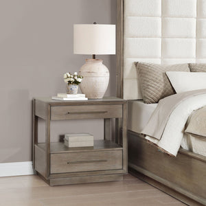 English Elm Prescott Modern Taupe Oak Nightstand with Mitered Trim, 2 Drawers + Open Shelf for Stylish Storage B062P375999