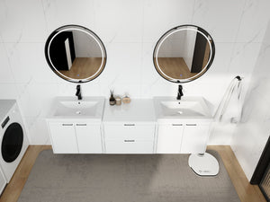English Elm 72" Float Mount Double Sink Bathroom Vanity Glossy White Plywood Soft Close W999S00536
