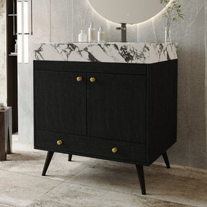 English Elm Contemporary Freestanding Bathroom Vanity Sintered Stone Top Ceramic Sink Steel Legs W3136S00063
