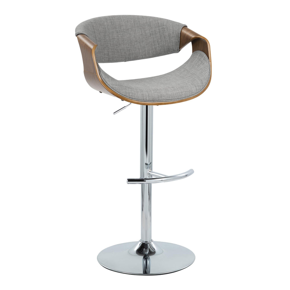 English Elm Curvo Adjustable Barstool Set Of 2 - Mid-Century Modern Swivel Stools With Chrome, Walnut & Grey Fabric B202S00807