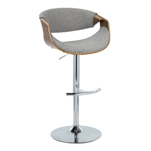 English Elm Curvo Adjustable Barstool Set Of 2 - Mid-Century Modern Swivel Stools With Chrome, Walnut & Grey Fabric B202S00807