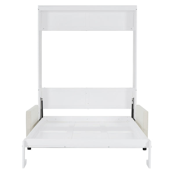 English Elm Full Size Murphy Wall Bed with Integrated Linen Sofa for Studio or Guest Room White LP000890AAK-1