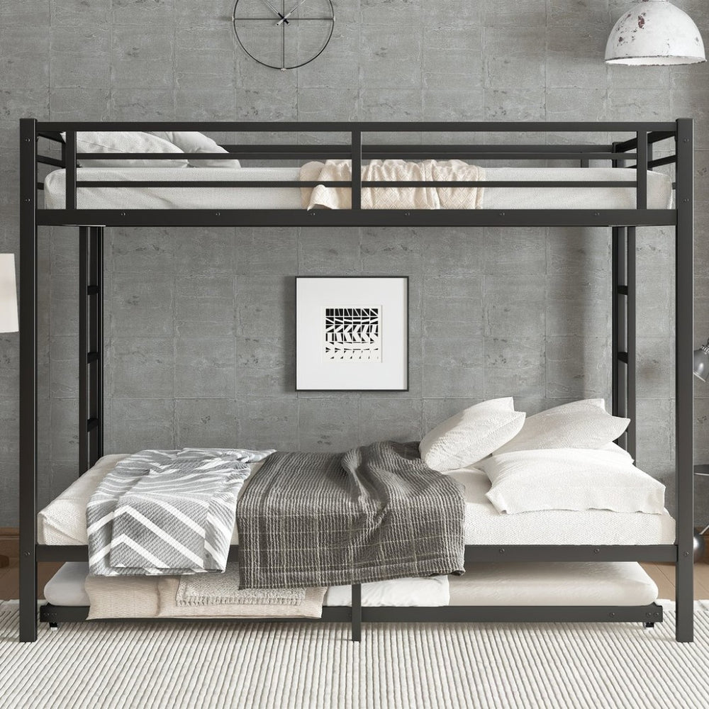 English Elm Queen Metal Bunk Bed With Twin Trundle - Stylish Space-Saving Solution For Shared Bedrooms Or Guests W1580S00131-GIGA