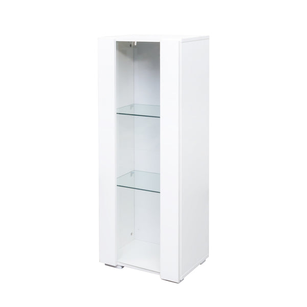 English Elm Storage Cabinets Wall or Floor-Mount with LED Aluminum Strip Light, Glass Shelves, Space-Saving Decor W331P251042