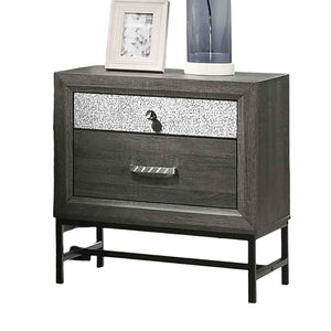 English Elm Contemporary Two Drawer Nightstand Gray Finish Acrylic Pulls Metal Legs Bedroom B2741P435307