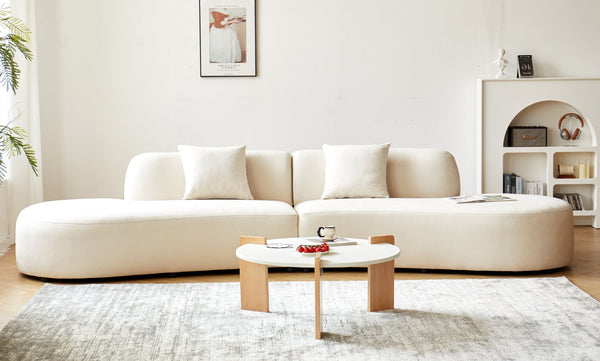 English Elm 132" Curved Sofa with Velvet Upholstery, Luxurious 6-Seater Half Moon Design for Modern Spaces Ivory B2735S00028