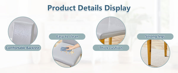 English Elm Two Linen-Cotton Dining Chairs with Sturdy Metal Legs, Breathable Upholstery and Anti-Slip Feet for Comfort and Stability Gold,Light Gray W1151P269060