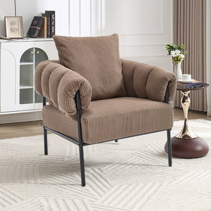 English Elm TS Modern decorative chair with plush teddy fleece upholstery and gold metal legs for luxe comfort and style Light Coffee W2311P308064