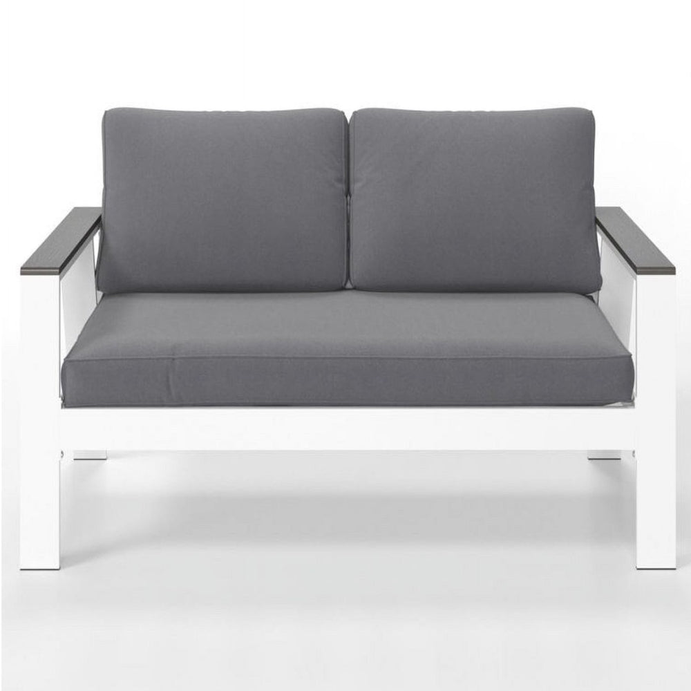 English Elm 52.95" Rust-proof Aluminum Outdoor Loveseat Wood Grain Arms Angled Back Patio B082P454969