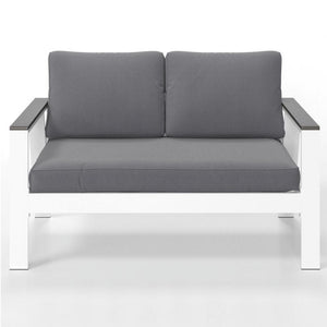 English Elm 52.95" Rust-proof Aluminum Outdoor Loveseat Wood Grain Arms Angled Back Patio B082P454969