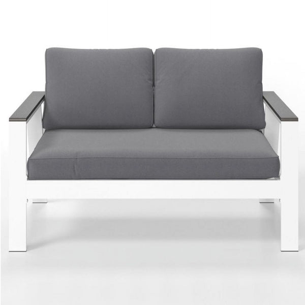 English Elm 52.95" Rust-proof Aluminum Outdoor Loveseat Wood Grain Arms Angled Back Patio B082P454969