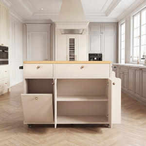 English Elm Kitchen Rolling Cart with Black Marble Top Drop Leaf Drawers and Spice Rack Storage White B2764S00003