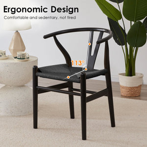 English Elm STARY Solid Wood Wishbone Dining Chair with Ergonomic Curved Back & Armrest, Eco-Friendly Comfort Black T3623P380997