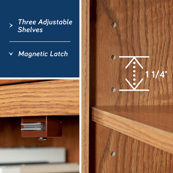 English Elm Pantry, Brown finish - Tall Engineered Wood Storage Cabinet with Adjustable Shelves, Beaded Door Design, Magnetic Closure, Versatile for Kitchen, Bath, Entryways (21.5"x14.5"x61.1") B356P402762