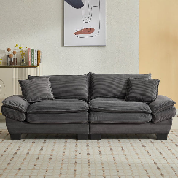 English Elm Corduroy Stylish Sleeper Sofa Loveseat with Dual-Layer Cushions & Two Support Pillows, Sturdy Frame Grey W676P184143