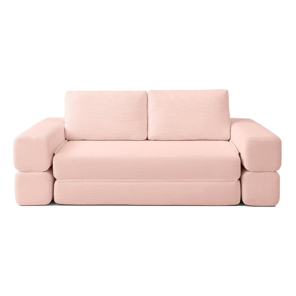 English Elm 81'' Corduroy Floor Sofa Convertible Loveseat Futon Sleeper with Foam Fill and Pillows Light Pink W1117P459735