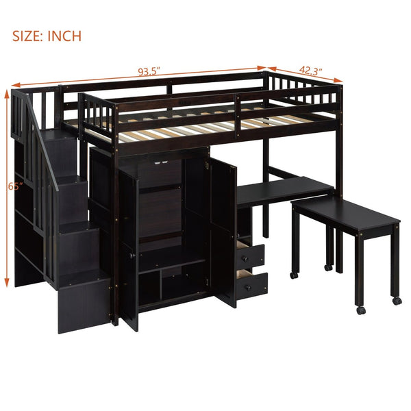 English Elm Queen Murphy Bed with Integrated Desk Cabinet Shelves Space Saving Studio Solution Espresso N708S00013P