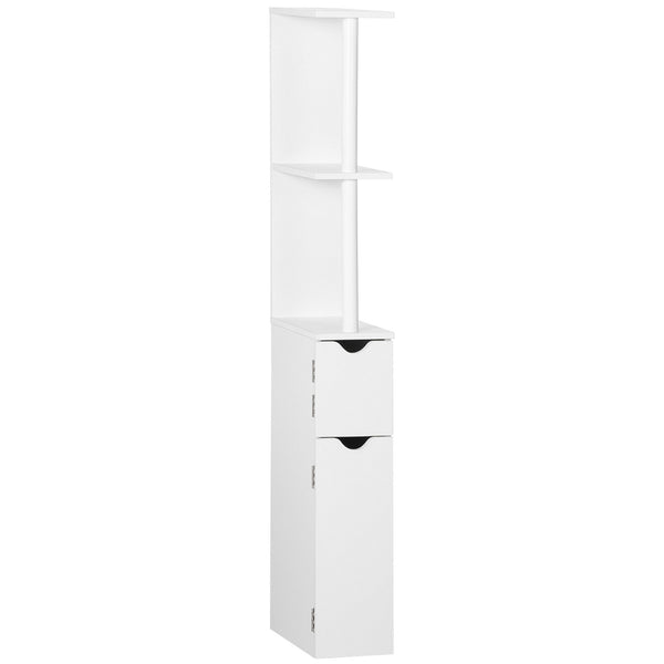 English Elm kleankin Slim Bathroom Storage Cabinet - Tall Freestanding Linen Tower with 2 Open Shelves & 2 Doors, White W2225P173966