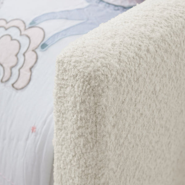 English Elm Twin Boucle Upholstered Kids Bed Whimsical Rabbit Ear Headboard with Safety Rail Beige W1413P407485