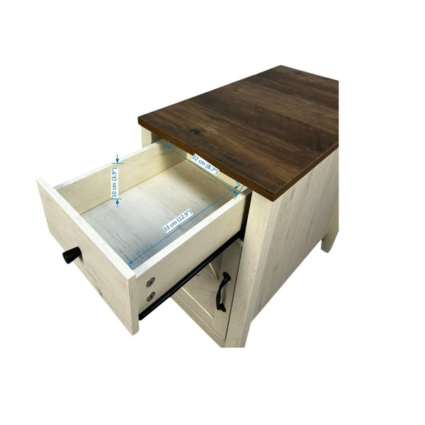 English Elm Farmhouse Nightstand with Charging Station and Barn Door Drawer — USB-C, AC Outlets, Compact Storage Brown+White W1412P230407