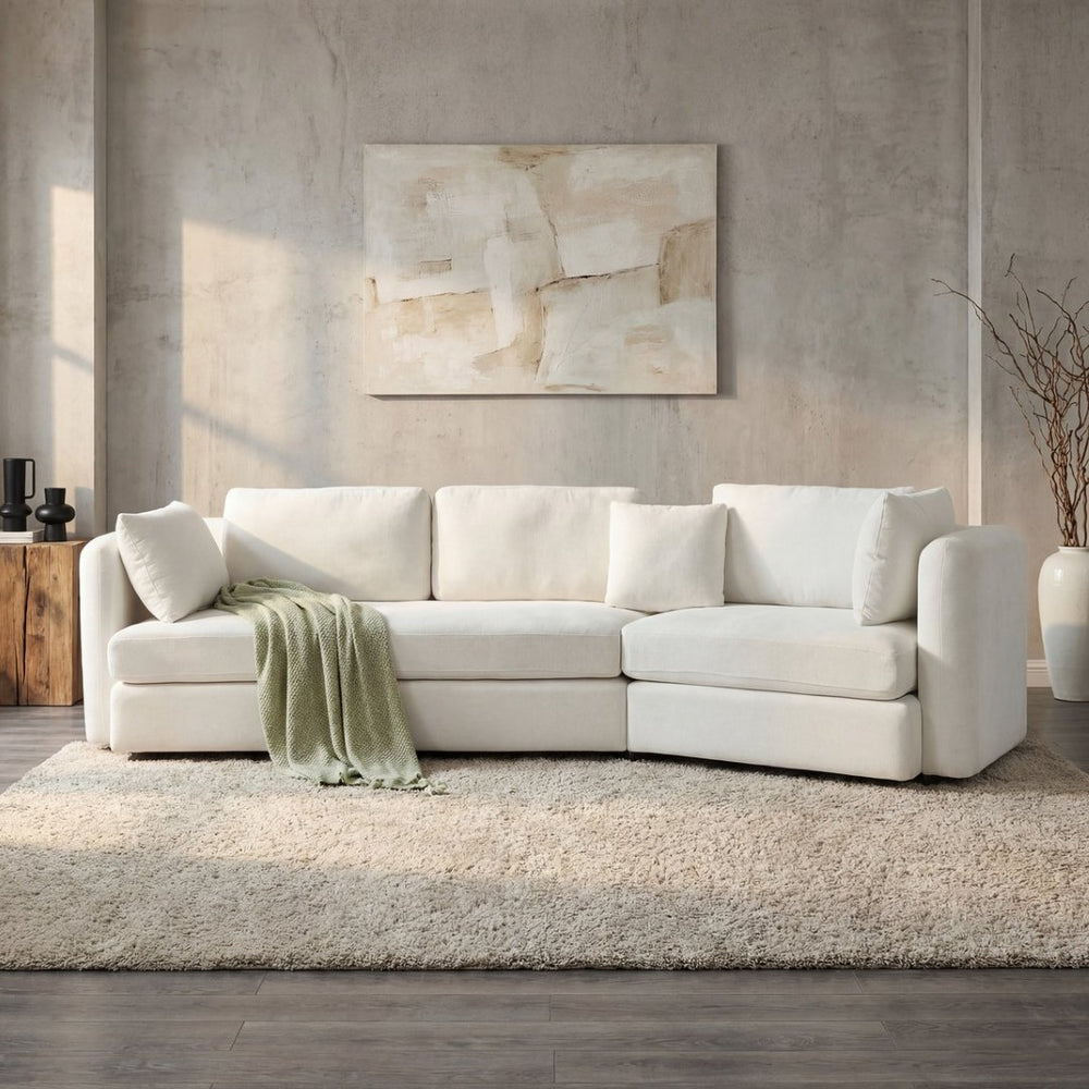 English Elm 116.5" Curved Modular Sofa Deep Cloud Cushions Off-white Fabric Modern Living Room N758T989900A