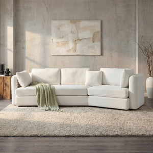English Elm 116.5" Curved Modular Sofa Deep Cloud Cushions Off-white Fabric Modern Living Room N758T989900A