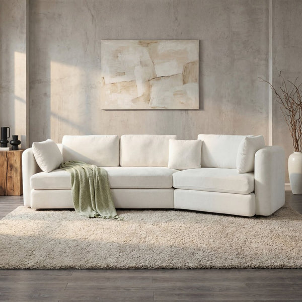 English Elm 116.5" Curved Modular Sofa Deep Cloud Cushions Off-white Fabric Modern Living Room N758T989900A