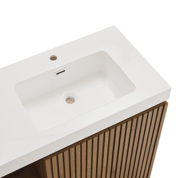 English Elm Emilia 60 Inch Freestanding Oak Vanity with Ceramic Sink and Soft Close Drawers Light Oak W1865S00242