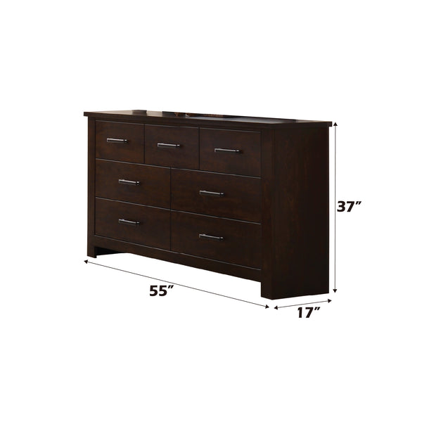 English Elm Panang Elegant Seven-Drawer Dresser with Felt-Lined Top Drawer, Dovetail Construction & Lock Mahogany 61 L x 19 W x 40 H B2726P257390