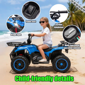 English Elm 24v Dual Motor Kids Atv Ride on with Led Lights Bluetooth Storage Racks Off Road Blue W1578P390449