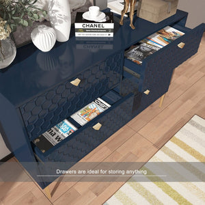 English Elm 6-drawer Honeycomb Veneer Chest with Gold Legs Geometric Bedroom Storage Cabinet T3609P482835