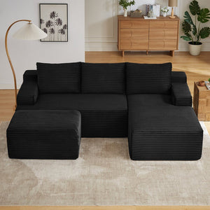 English Elm U-shaped Corduroy Cloud Sectional Deep Seat Modular Sofa for Living Room Lounge W2339S00101