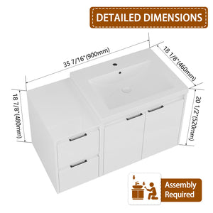 English Elm 36" Bathroom Vanity With Resin Sink, Soft-Close Doors & Side Cabinet For Modern Elegance & Storage W999S00420