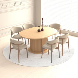 English Elm Round Adjustable Dining Table 47–63" for 4–6, Light Brown MDF & Rubberwood, Bump-Texture Base, 300lb Capacity W1347P296655