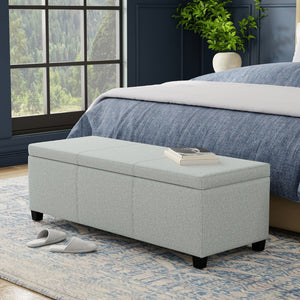 English Elm Avalon Upholstered Storage Bench Ottoman in Grey Linen Fabric for Bedroom or Living Room B136P439024