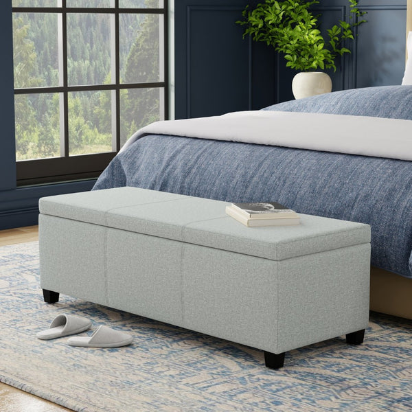 English Elm Avalon Upholstered Storage Bench Ottoman in Grey Linen Fabric for Bedroom or Living Room B136P439024