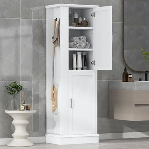 English Elm Tall Bathroom Storage Cabinet - Freestanding Mdf Organizer With Adjustable Shelves & Modern White Finish N725P241834K-GIGA