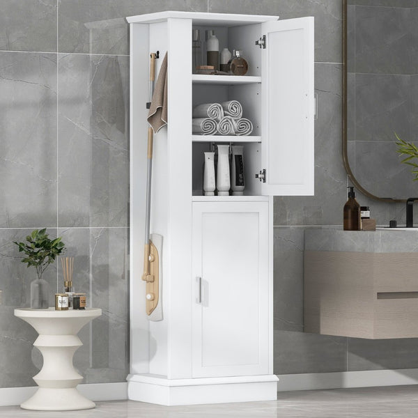 English Elm Tall Bathroom Storage Cabinet - Freestanding Mdf Organizer With Adjustable Shelves & Modern White Finish N725P241834K-GIGA