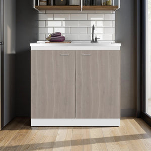 English Elm Extremo White Kitchen Pantry Cabinet with Twin Doors and Three Interior Shelves B128S00233