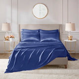 Madison Park Essentials Satin Casual Luxury 6 PC Sheet Set MPE20-913 Navy