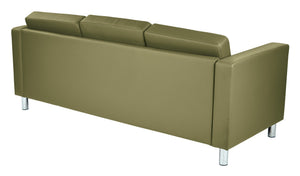 OSP Home Furnishings Pacific Faux Leather Contemporary Sofa with Chrome Legs for Modern Living Spaces Sage PAC53-R106
