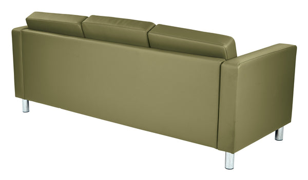 OSP Home Furnishings Pacific Faux Leather Contemporary Sofa with Chrome Legs for Modern Living Spaces Sage PAC53-R106